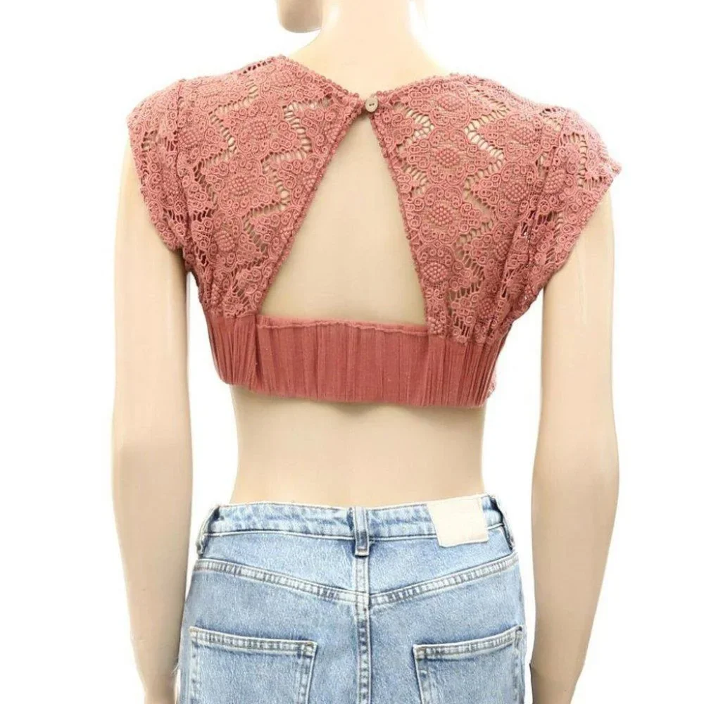 Free People Endless Summer Epic Sunset Cropped Top Crochet Lace Smocke XS